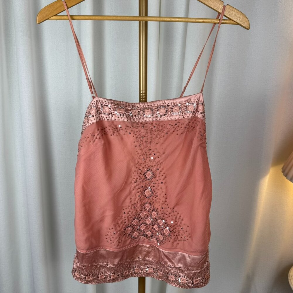 Vintage Y2K Le Château Pink Beaded Embellished Tank Top sz XL